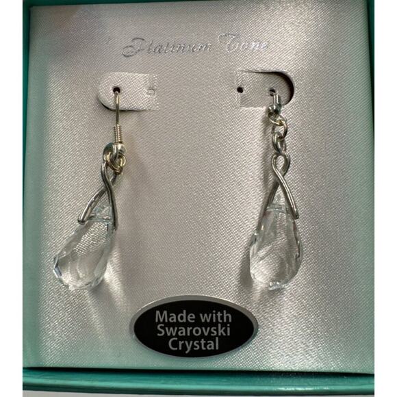 Swarovski Crystal Teardrop Dangle Earrings Platinum Tone Hooks New in Gift Box - Picture 1 of 4